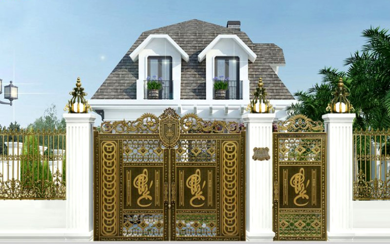 Cổng sắt cách điệu với chất liệu sắt hợp kim