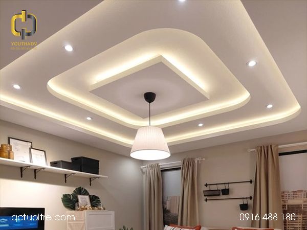 Trần thạch cao hiện đại kết hợp đèn thả (nguồn Internet)